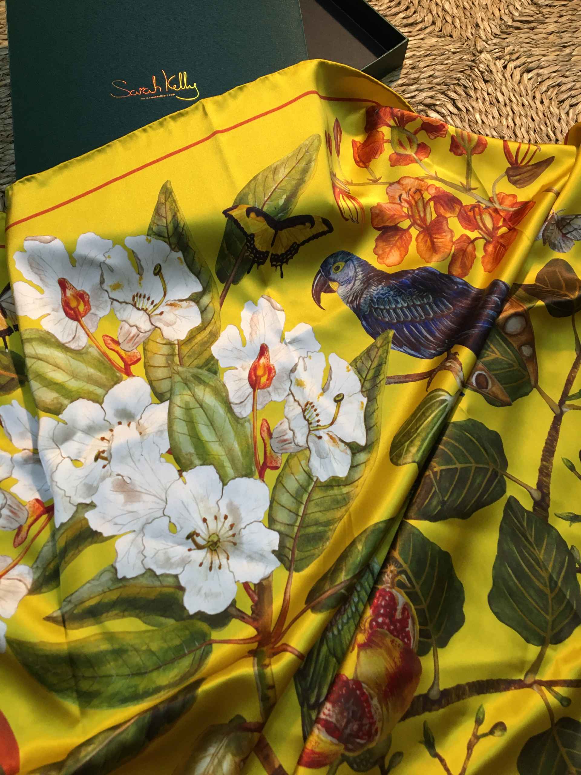 Yellow Parrot Design- 100% Silk Scarf (SOLD OUT)