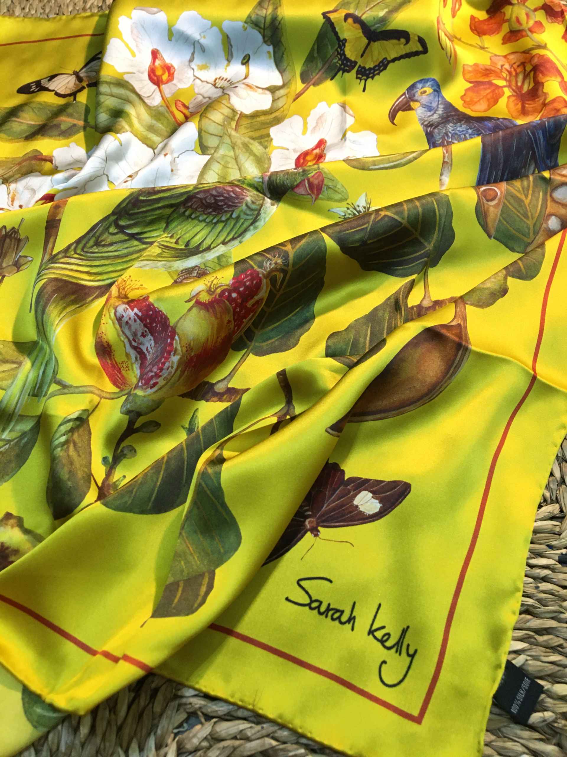 Yellow Parrot Design- 100% Silk Scarf (SOLD OUT) - Image 3