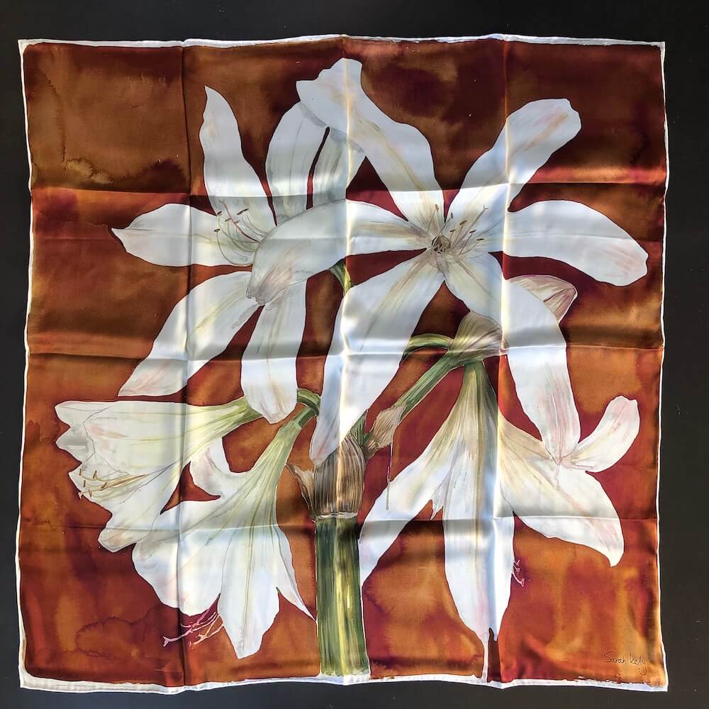 Terracotta Red Lilly - 100% Silk Scarf (ONLY 2 LEFT)