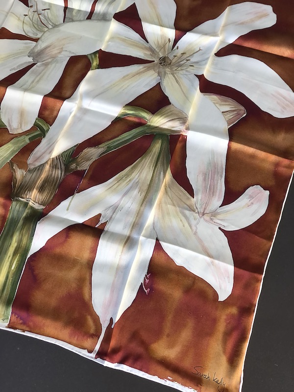 Terracotta Red Lilly - 100% Silk Scarf (ONLY 2 LEFT) - Image 2