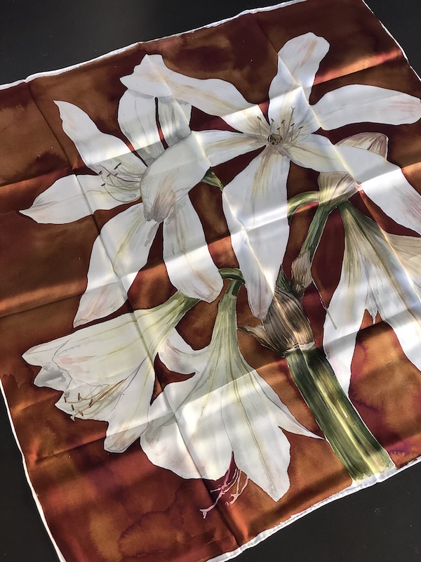 Terracotta Red Lilly - 100% Silk Scarf (ONLY 2 LEFT) - Image 3