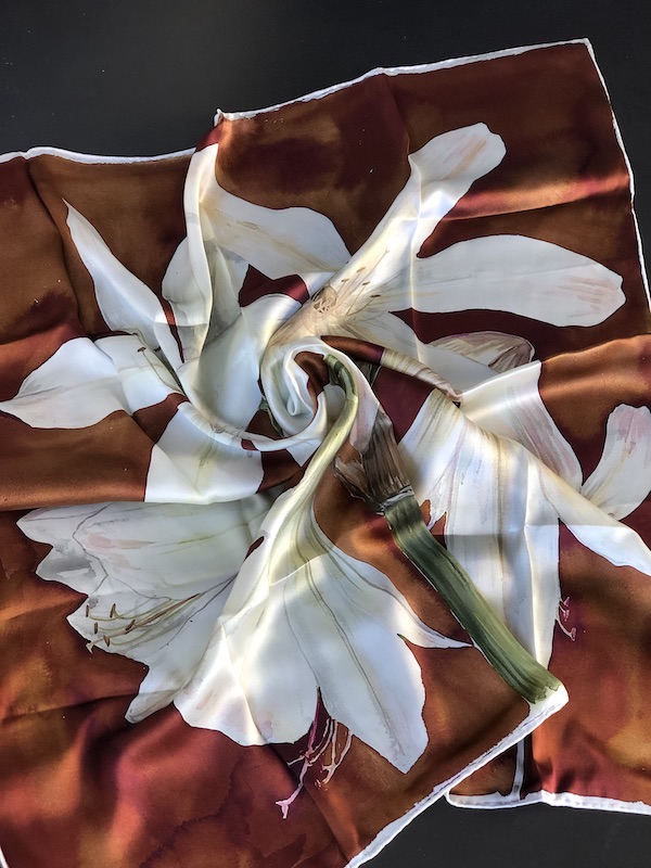 Terracotta Red Lilly - 100% Silk Scarf (ONLY 2 LEFT) - Image 4