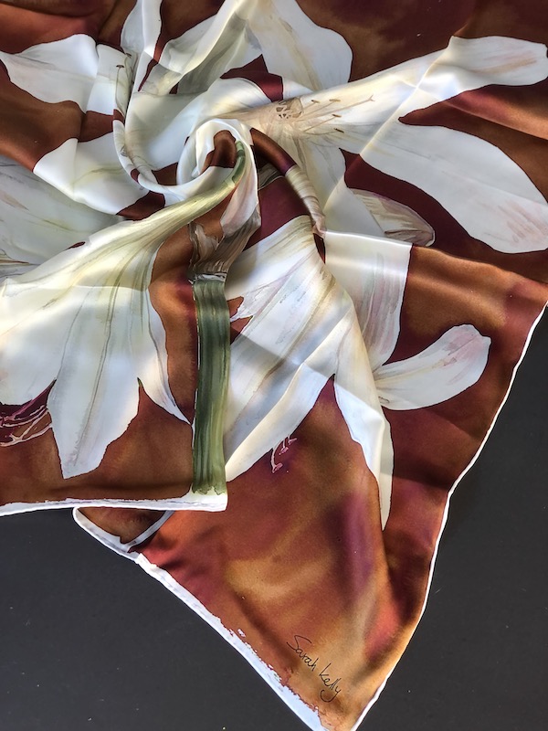 Terracotta Red Lilly - 100% Silk Scarf (ONLY 2 LEFT) - Image 5